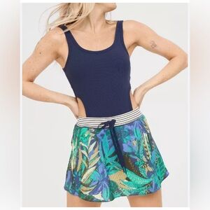 OFFLINE By Aerie Blue Tropical Ribbed‎ Cut Out Sport Dress Romper Medium NEW